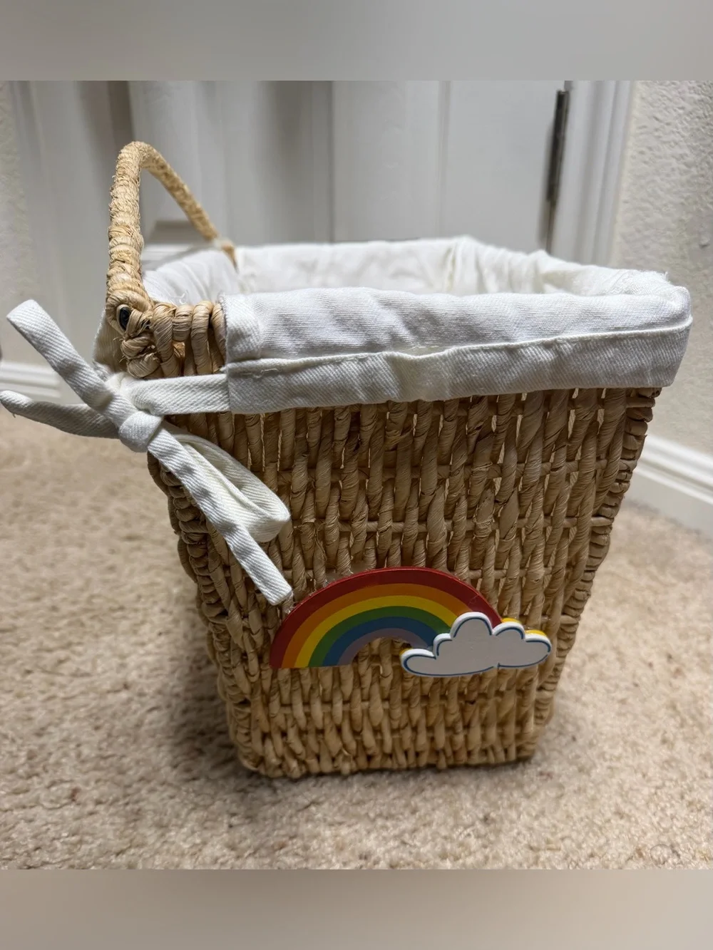 Kids Woven Toy or baby organization Basket, cream color Liner decorative Accents